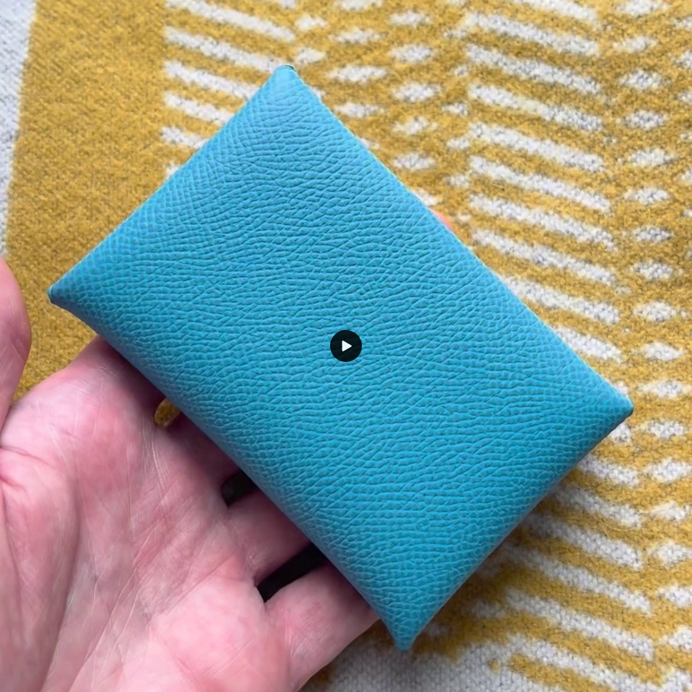 Calvi Style Card Holder in Blue Atoli and Vert Criquet Epsom Calfskin